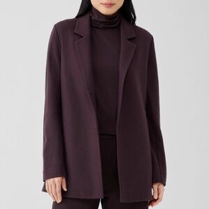 Eileen Fisher 100% Wool Plum Purple Jacket with Collar Open Front Size XL